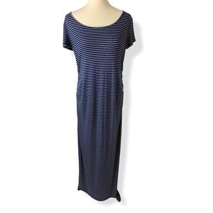 A Pea In The Pod Blue and Cream Striped Maxi Dress